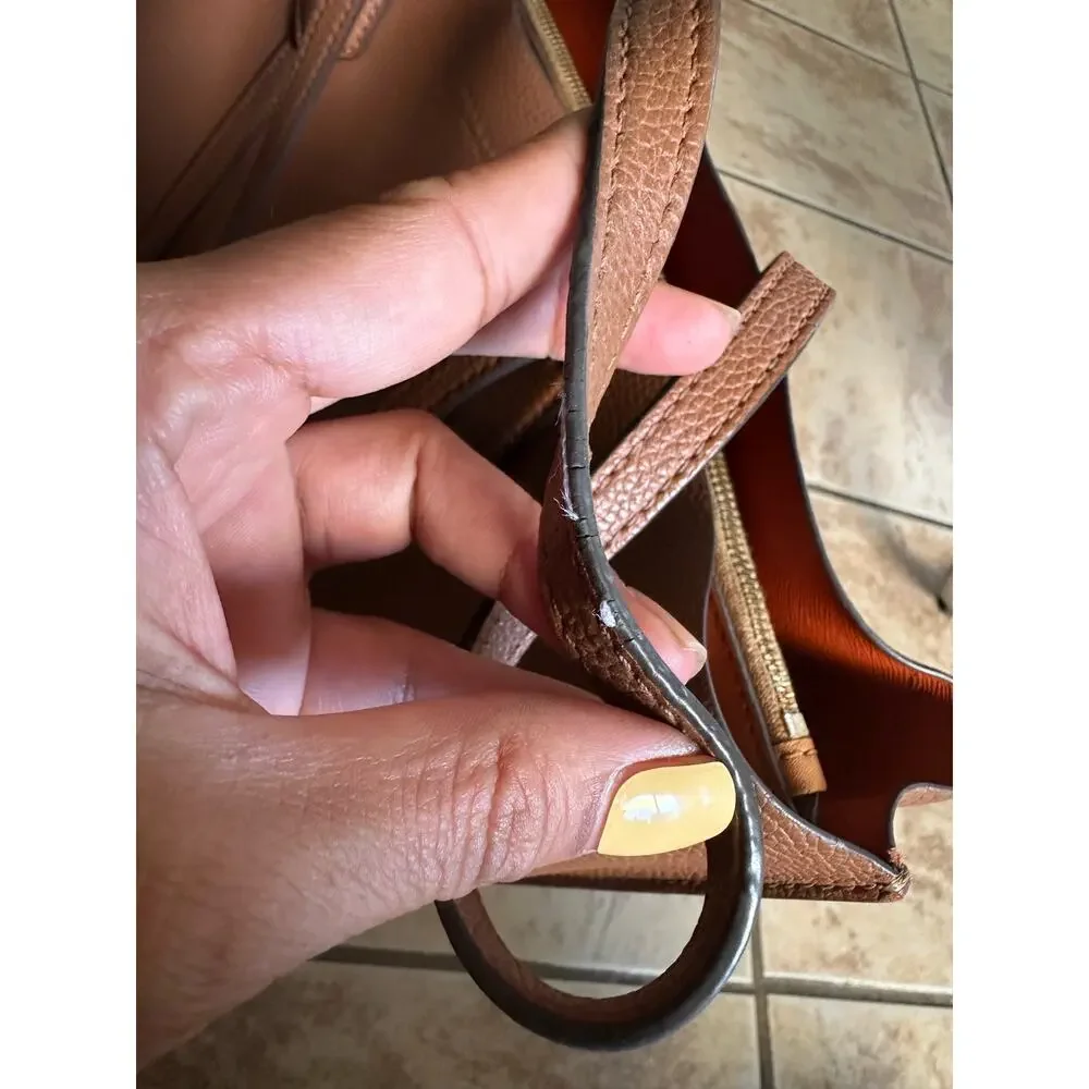 Tory Burch Perry‎ Triple Compartment Tote Bag Light Umber Orange Interior